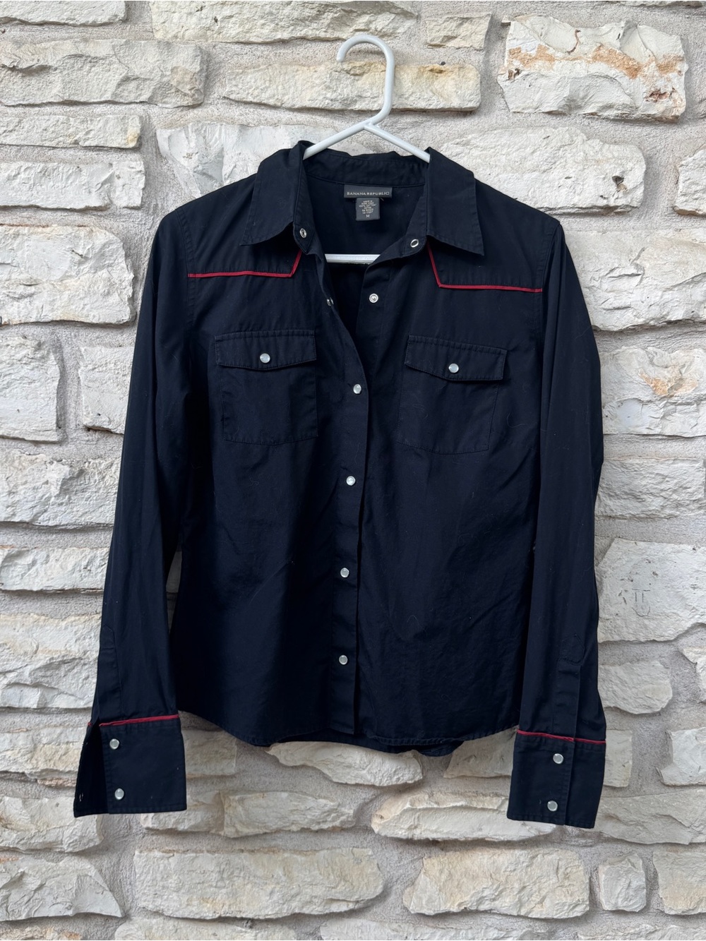 Banana Republic Black Button-Down with Red Piping